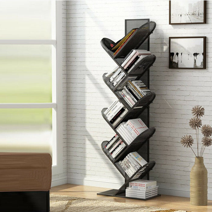 Modern Sturdy Tree Bookshelf 9-Shelf Metal Bookcase Display Storage Furniture
