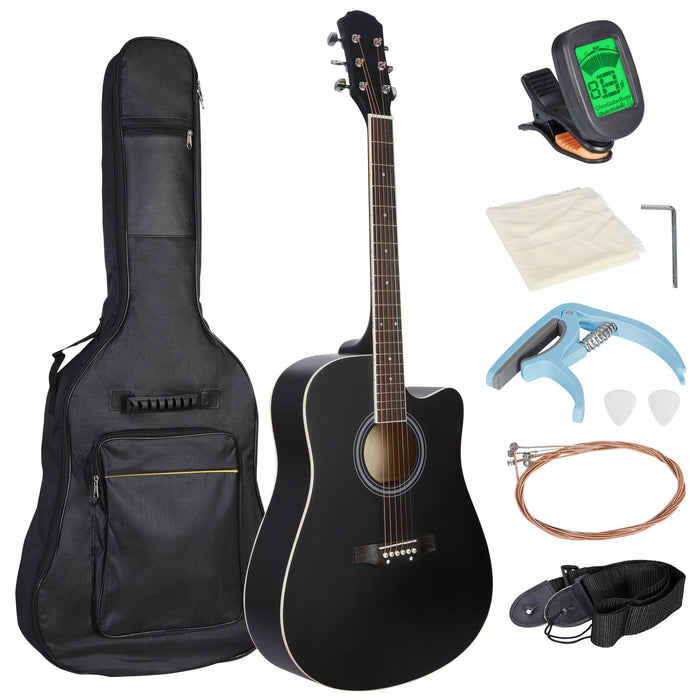 Black 41" Full Size Beginner Acoustic Guitar with Case Strap Capo Strings Tuner