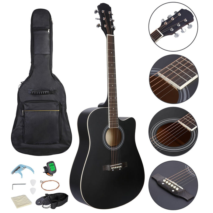 Black 41" Full Size Beginner Acoustic Guitar with Case Strap Capo Strings Tuner