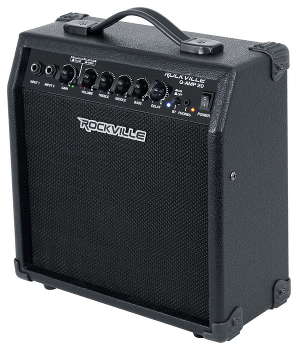 Rockville G-AMP 20 Watt Guitar Amplifier Dual Input Combo Amp Bluetooth/Delay