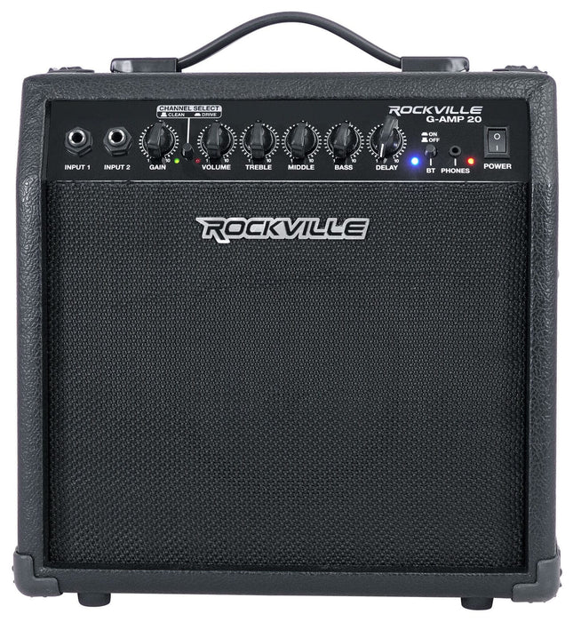 Rockville G-AMP 20 Watt Guitar Amplifier Dual Input Combo Amp Bluetooth/Delay