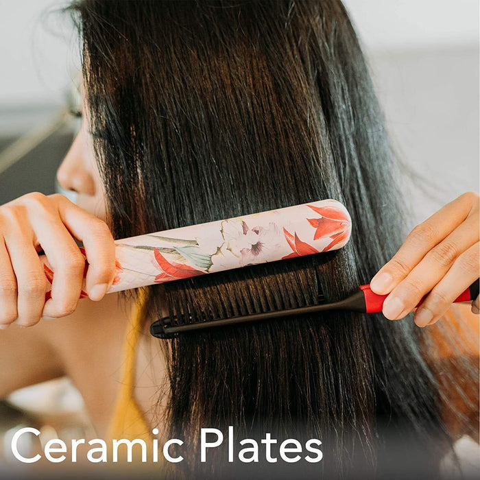 Herstyler Fusion Floral Ceramic Flat Iron Pink Dual Voltage Hair Straightener