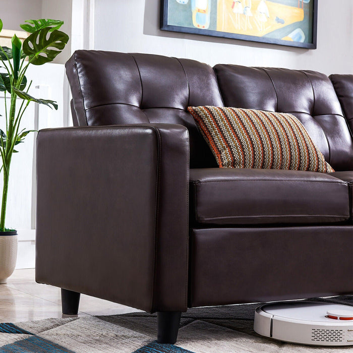 Faux Leather Sectional Sofa L-Shaped Couch Reversible Chaise Small Space Brown