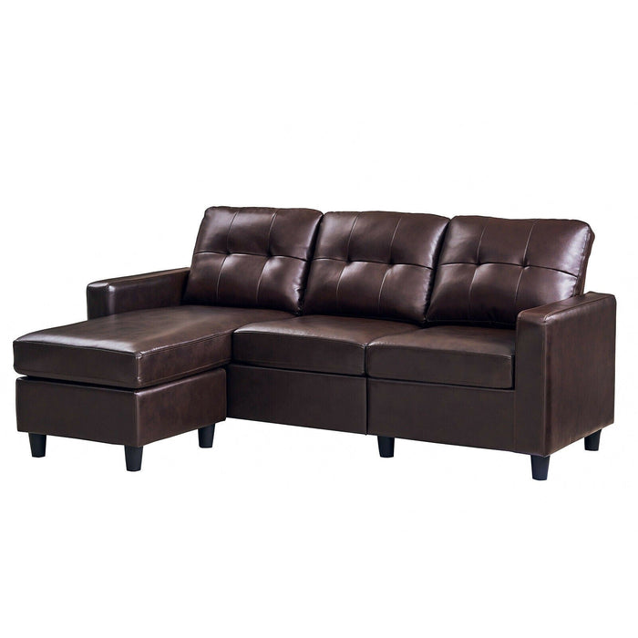 Faux Leather Sectional Sofa L-Shaped Couch Reversible Chaise Small Space Brown