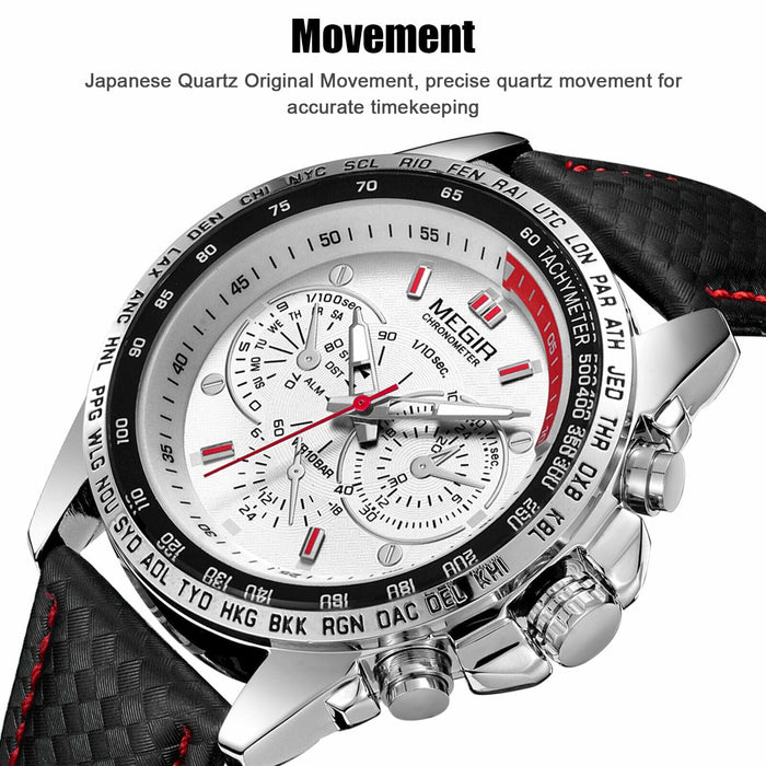 Waterproof MEGIR Men's Stainless Steel Analog Sports Quartz Military Wrist Watch