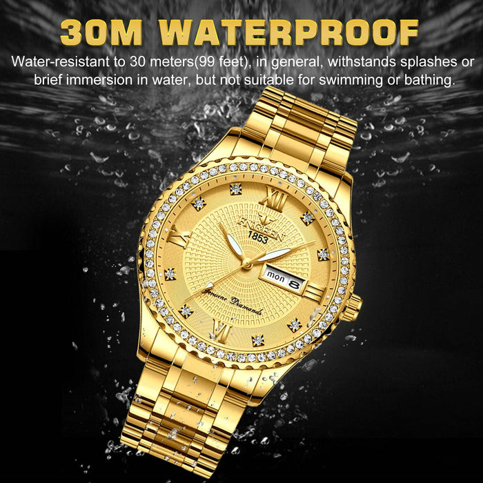Waterproof Gold Men's Watch Classic Stainless Steel Quartz Analog Business Gift