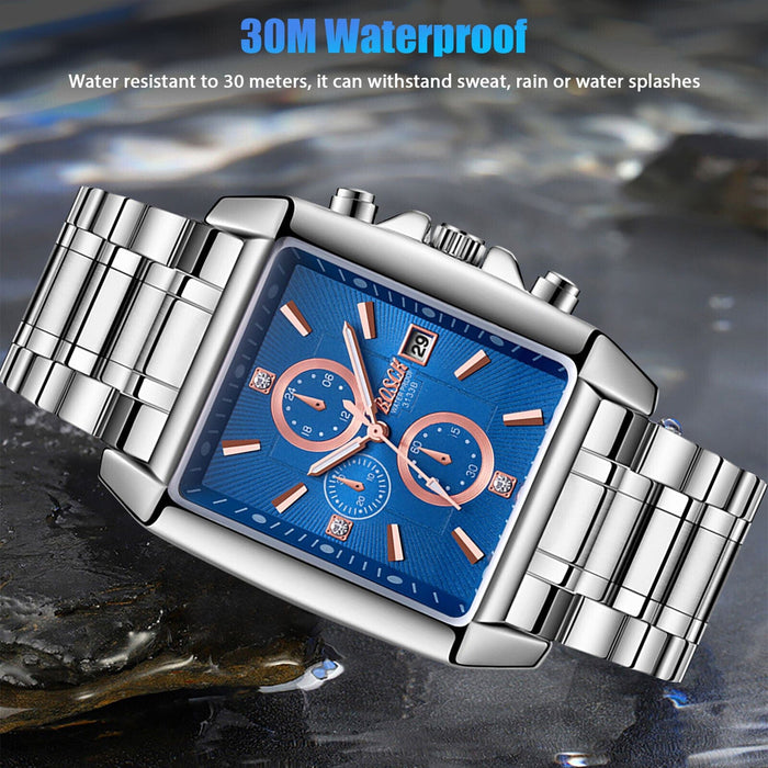 Waterproof Men Classic Watch Luminous Stainless Steel Quartz Calendar Wristwatch