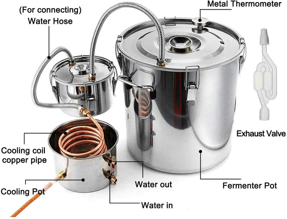 3 Pots Stainless Steel Kit Home Distiller High Seal Boiler with Copper Tube 8Gal