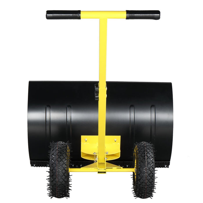 Snow Shovel with Wheels Heavy-Duty Metal Snow Pusher Adjustable Angle Handle