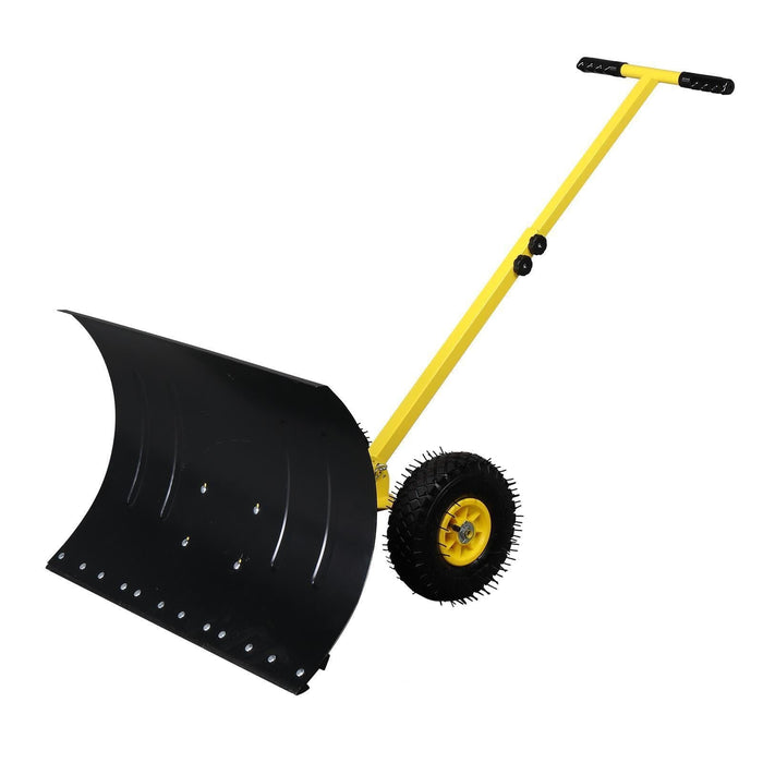 Snow Shovel with Wheels Heavy-Duty Metal Snow Pusher Adjustable Angle Handle