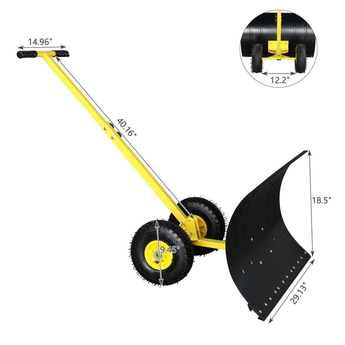 Snow Shovel with Wheels Heavy-Duty Metal Snow Pusher Adjustable Angle Handle