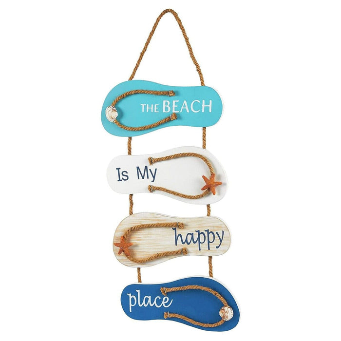 Hanging Flip Flop Beach Decor Wall Sign, Nautical Home Decorations, 8.5 x 20 In