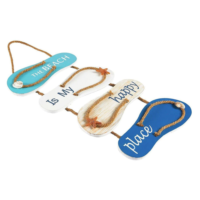Hanging Flip Flop Beach Decor Wall Sign, Nautical Home Decorations, 8.5 x 20 In