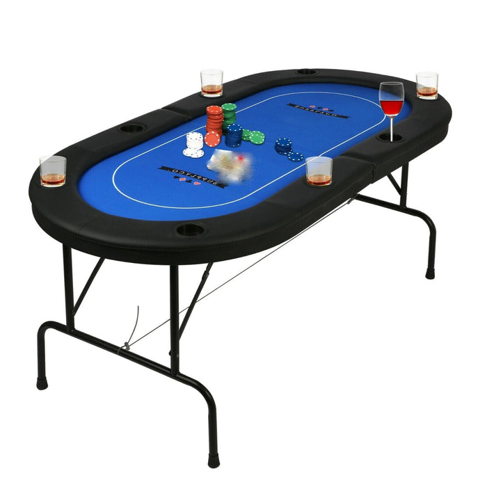 Folding 8 Player Poker Table Casino Games Texas Holdem Blackjack with Cup Holder