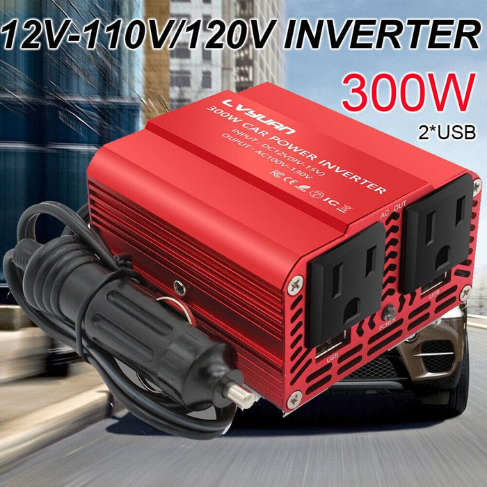 300W Car Power Inverter DC 12V to AC 110V 120V Converter Adapter Charger Outlet