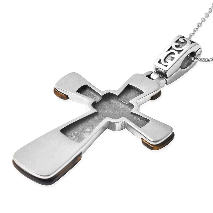 Tigers Eye Jewelry Pendant Necklace Women Stainless Steel Inlay Cross Ct 12.1