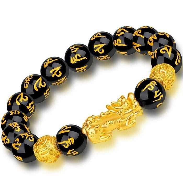 US Pi Xiu Good Luck Attract Wealth Black Obsidian Feng Shui Double Bracelet Bead