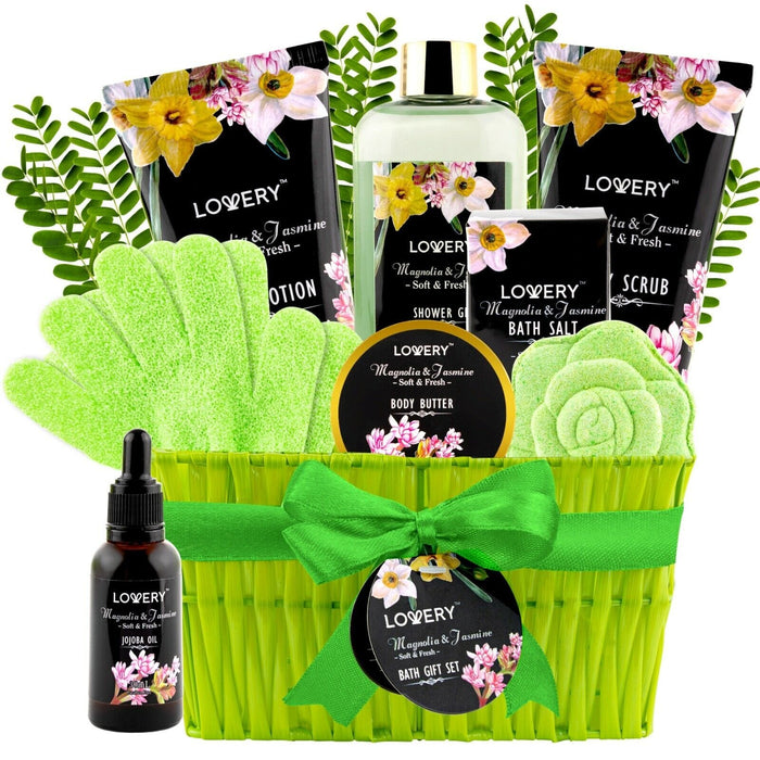 Spa Bath Gift Set for Women - Magnolia & Jasmine Gift Basket, 10pcs