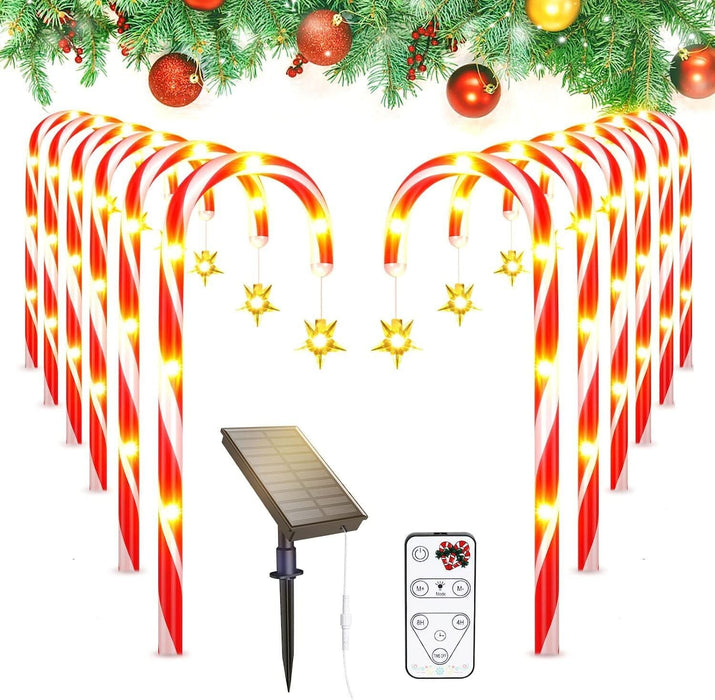 12-Pack Solar Candy Cane Christmas Decor Path-light Stake Lamp Pathway + Remote