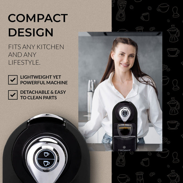 ChefWave Espresso Machine for Nespresso Compatible Capsule Holder Cups Black