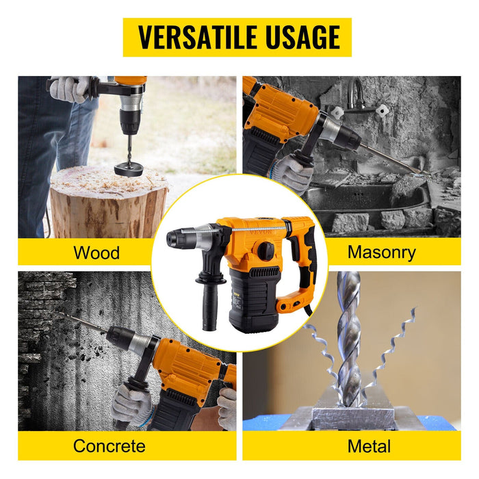 VEVOR Electric Rotary Hammer Drill SDS Plus Rotary Hammer Drill 1" w/ Drill Bits