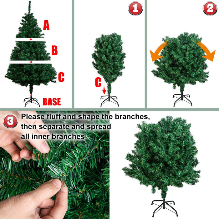 7FT Christmas Tree Artificial Pine Tree with LED Lights Xmas Holiday Decorations