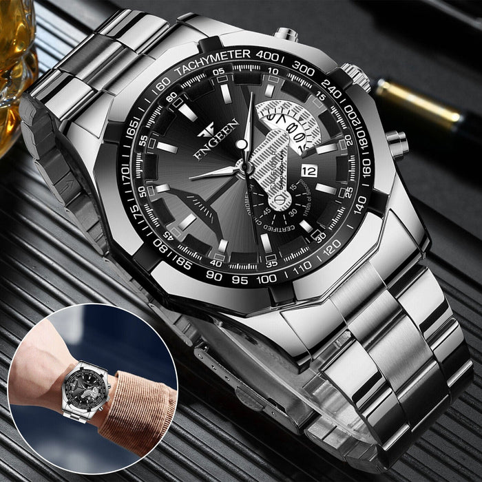 FNGEEN Waterproof Men Quartz Analog Wrist Watch Classic Stainless Steel Business