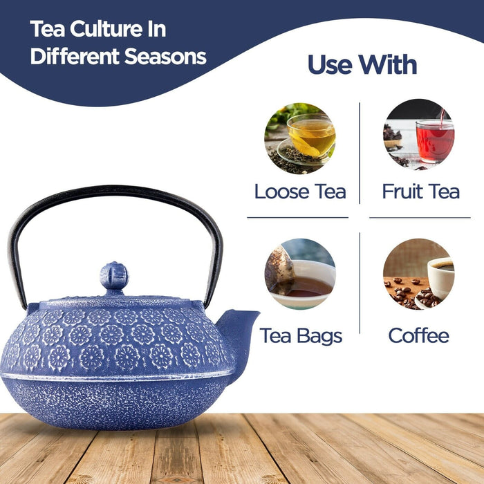 Resveralife Japanese Lilac Cast Iron Teapot with Infuser Floral Tea Kettle 32 Oz