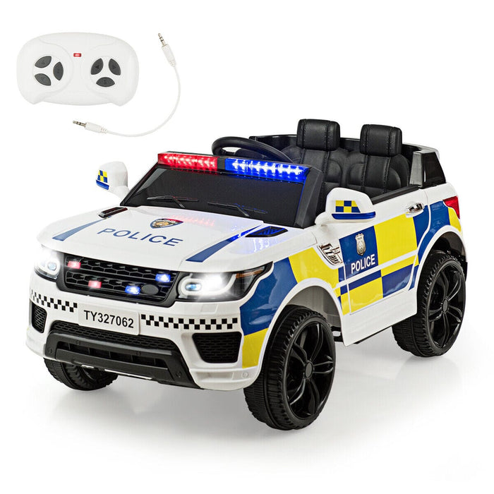 HoneyJoy 12V Kids Police Ride On Car RC Electric Truck w/LED Light & Siren White