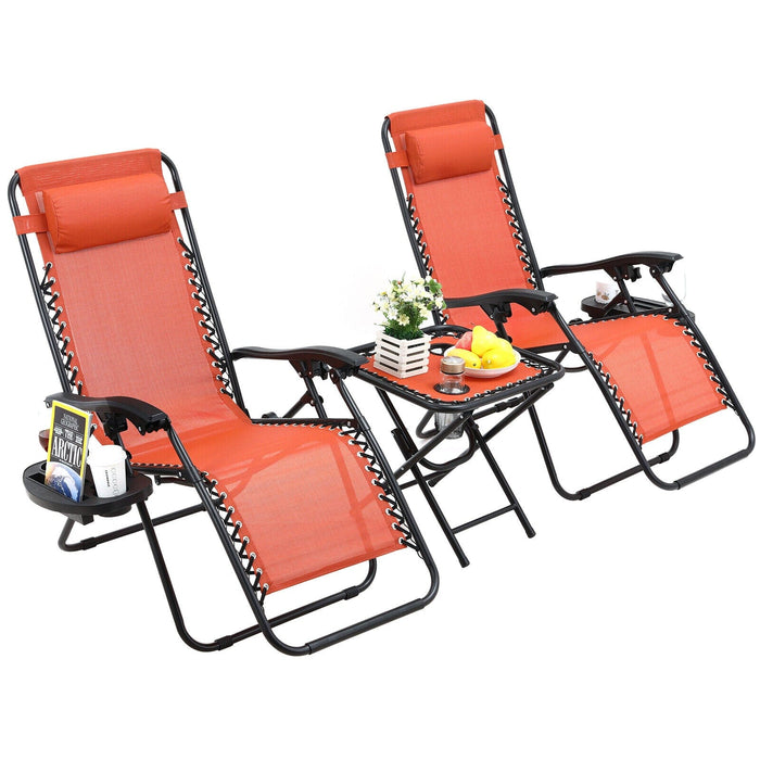 3Pcs Zero Gravity Chairs Set Patio Yard Lounge Beach Outdoor Folding Chair