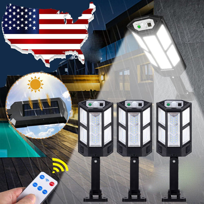 3Pack LED Solar Flood Light Security Motion Sensor Outdoor Yard Street Wall Lamp