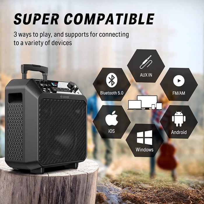 Donner Outdoor Speaker 3-Way PA System Portable Bluetooth Karaoke Machine &2 Mic