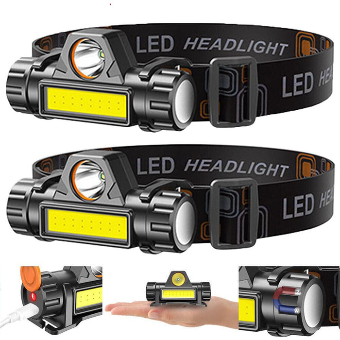 2 Pack USB Rechargeable Waterproof LED Headlamp Headlight Head Light Flashlight