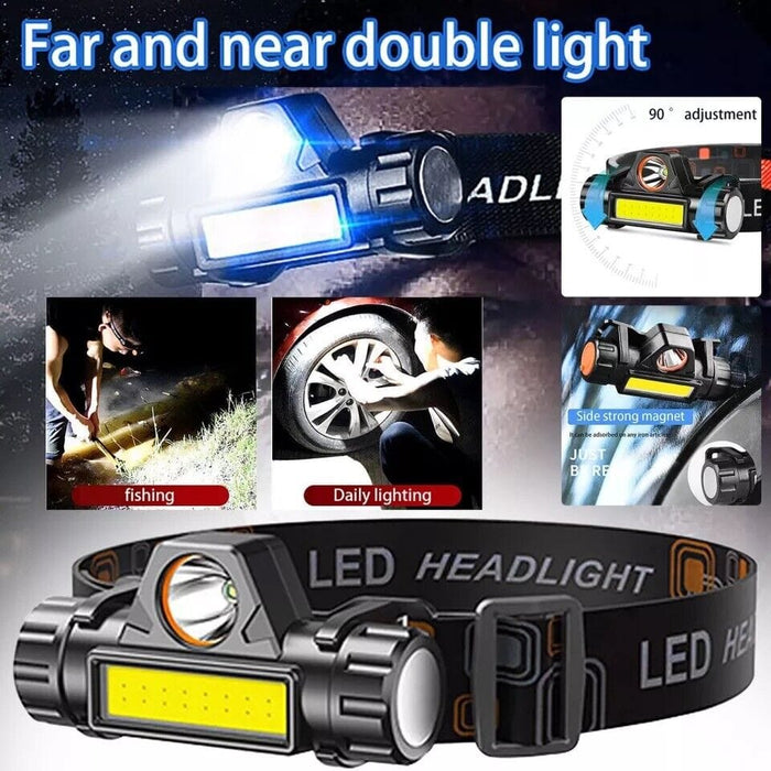 2 Pack USB Rechargeable Waterproof LED Headlamp Headlight Head Light Flashlight