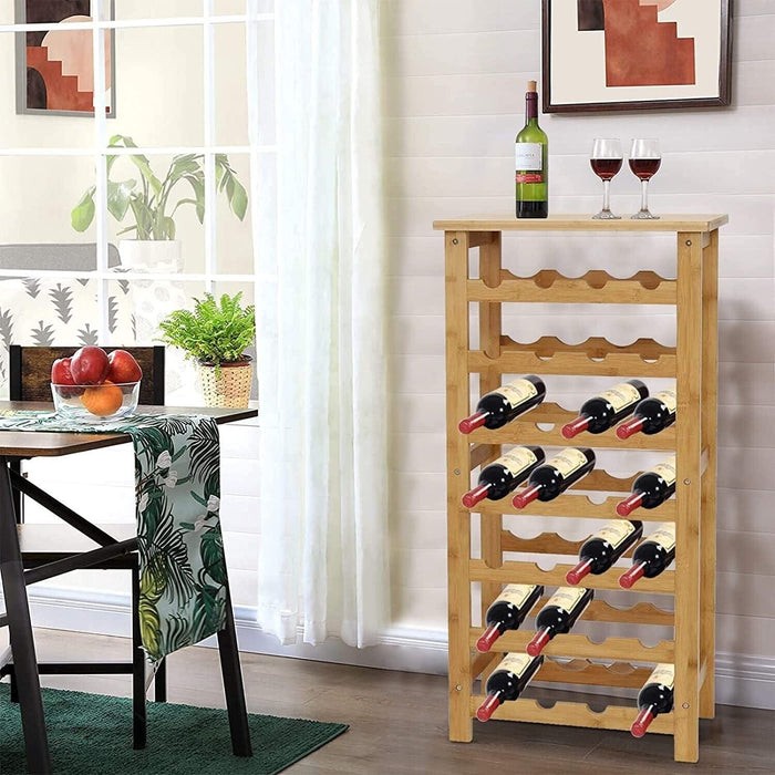 Bamboo Wine Rack 28-Bottle Cabinet Floor Wine Bottle Holder Stand Display Shelf