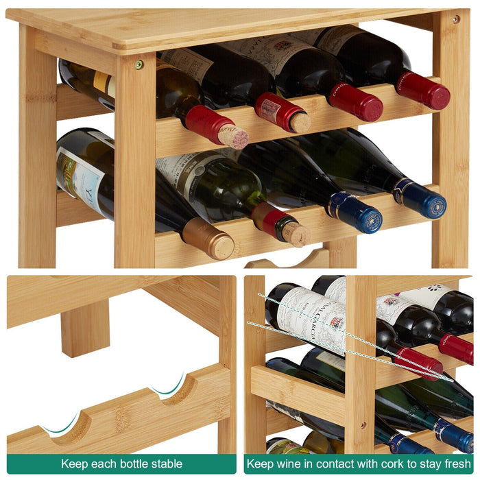Bamboo Wine Rack 28-Bottle Cabinet Floor Wine Bottle Holder Stand Display Shelf