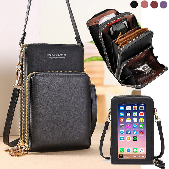 Women's Cell Phone Purse with Touch Screen Leather Crossbody Shoulder Bag Handbag