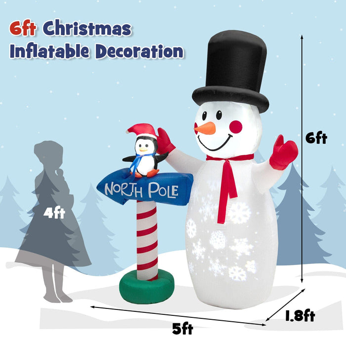 6 FT Inflatable Christmas Snowman Blow up Xmas Decoration w/ Penguin Guidepost