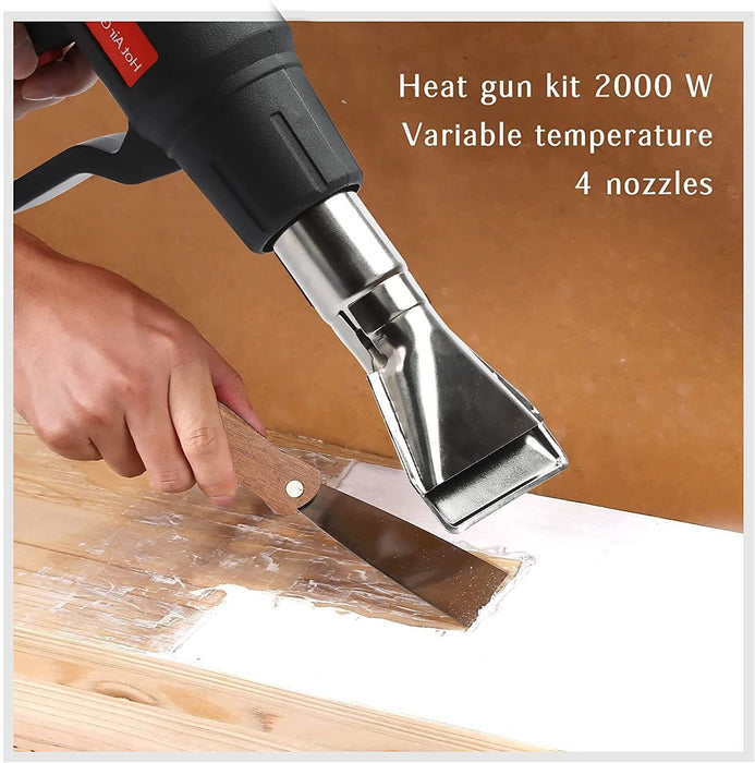 2000W Heat Gun Hot Air Gun Dual Temperature Settings + 4 Nozzles High Power Tool