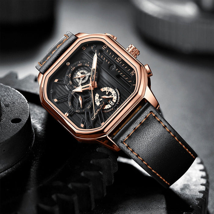 Waterproof Men's Quartz Watch Leather Luminous Business Date Chronograph Luxury