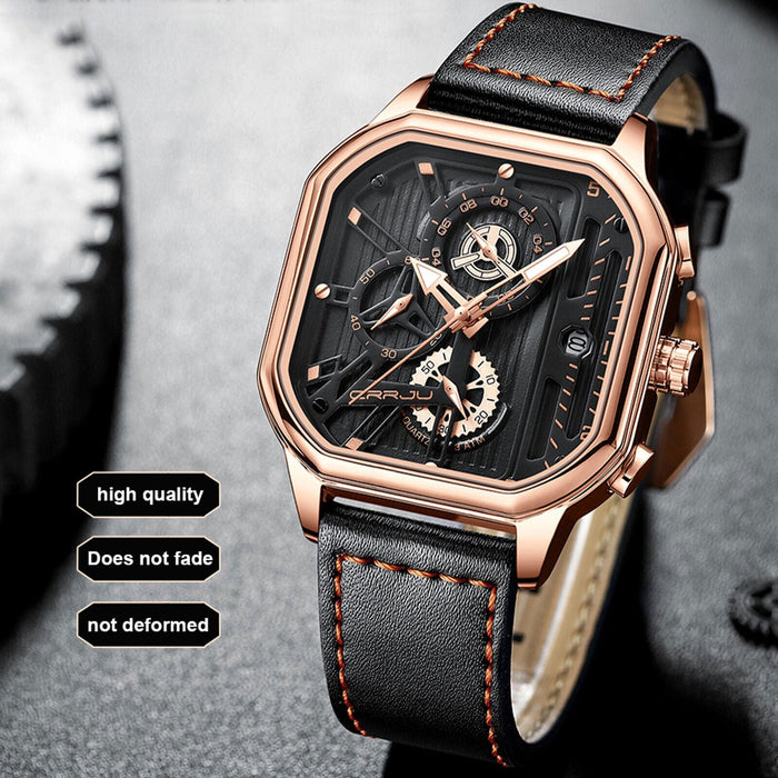 Waterproof Men's Quartz Watch Leather Luminous Business Date Chronograph Luxury