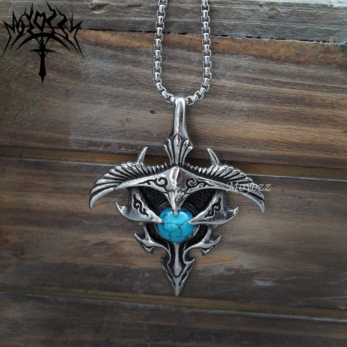 Mens Native Indian Turquoise Cross Eagle Pendant Necklace Stainless Steel