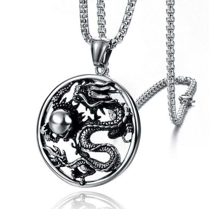 New Mens Stainless Steel Protection Dragon Yin Ying Yang Pendant Necklace Men 3D