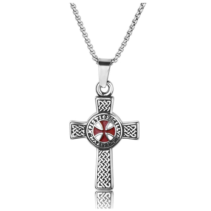 Cross Necklace Men Knights Templar Cross Plain Pendant Necklace with 24In Chain