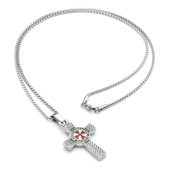 Cross Necklace Men Knights Templar Cross Plain Pendant Necklace with 24In Chain