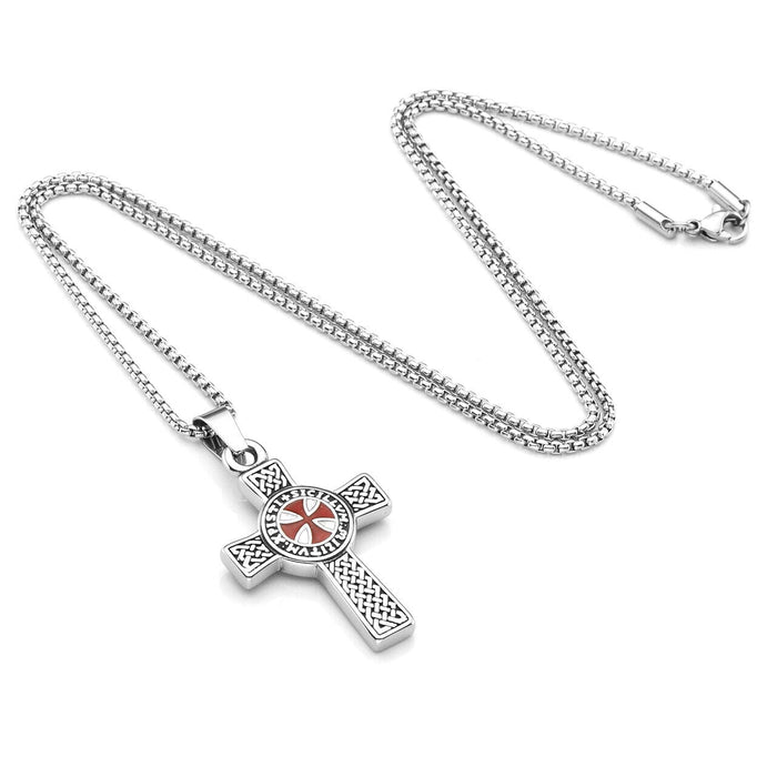 Cross Necklace Men Knights Templar Cross Plain Pendant Necklace with 24In Chain
