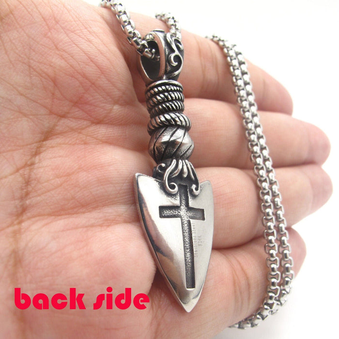 MOYON Cool Stainless Steel Mens Gothic Arrow Cross Arrowhead Pendant Necklace