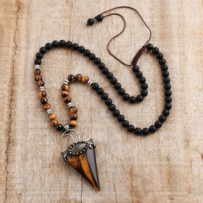Natural Lava Rock Tiger Eye Arrow Pendant Necklace for Protection Anxiety Relief