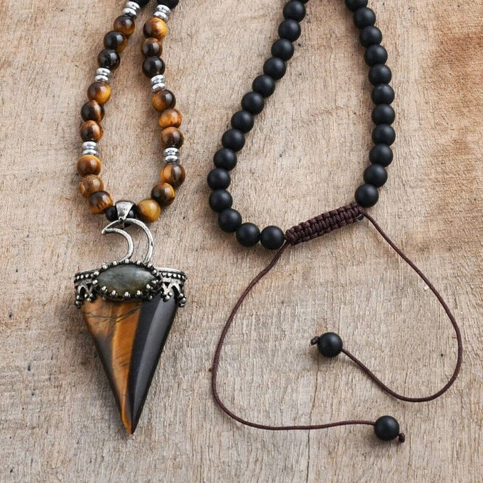 Natural Lava Rock Tiger Eye Arrow Pendant Necklace for Protection Anxiety Relief