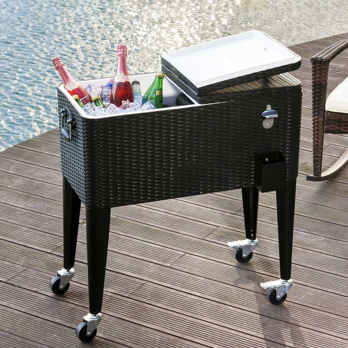 80Qt Outdoor Rolling Cooler Cart Ice Beer Beverage Chest Party Portable Brown